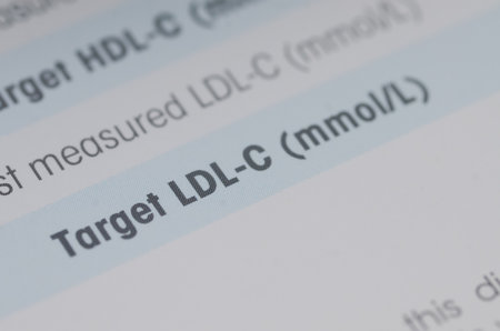 A medical document with the words "Target LDL-C" highlighted in blue, illustrating the importance of monitoring low-density lipoprotein for cardiovascular health.の写真素材
