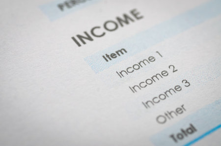 A professional document with the heading "INCOME" clearly visible, perfect for illustrating concepts of personal budgeting, financial planning, and wealth management.の写真素材