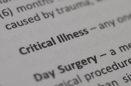 A sharply focused document with "Critical Illness" highlighted, powerfully visualizing health insurance policies, medical diagnoses, and healthcare costs.の写真素材