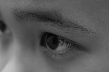 A powerful close-up focusing on the sharp details of an eye, exploring themes of perception, feeling, and the intensity of the human gaze.の写真素材