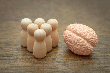 A visual narrative of a team's journey from confronting a unified problem to finding a solution through shared brainpower.の写真素材