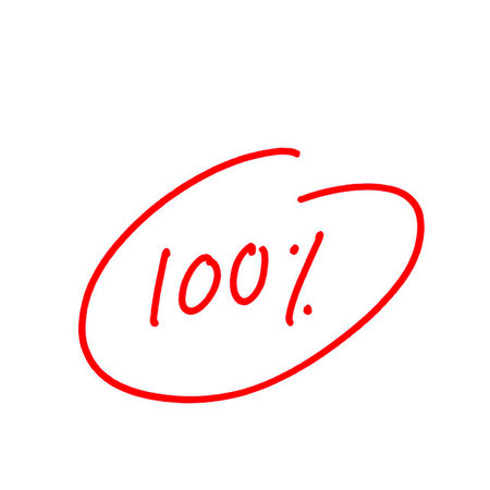 100% Success Guaranteed: A hand-drawn red symbol for perfect scores, total agreement, and complete satisfaction.の写真素材