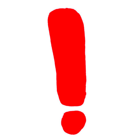 Red Alert: A bold, hand-drawn red exclamation mark on a white background, symbolizing urgency, warning, and immediate attention.の写真素材