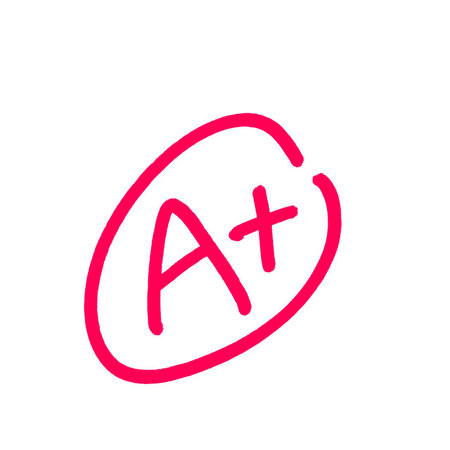 The Pinnacle of Academic Success: A handwritten "A+" in red ink, circled to signify top marks and educational excellence.の写真素材
