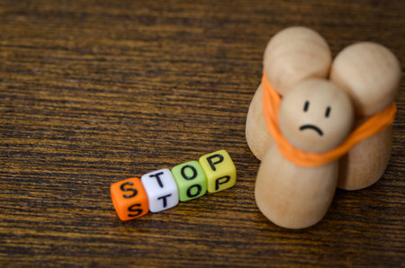 Group of Bound Victims with Stop Trafficking Messageの写真素材