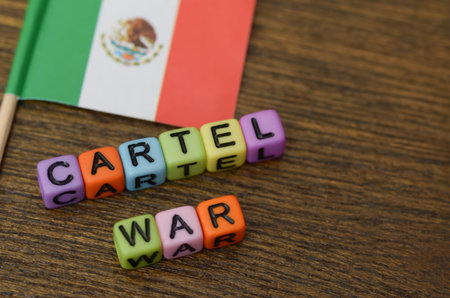 Mexican Cartel War Concept with Text Blocks and National Flag