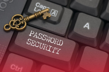 Brass Key on Computer Keyboard Highlighting Password Security Concept