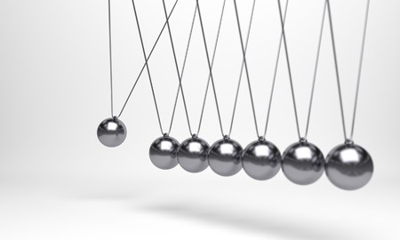 Newton ball, Balance ball , design, toy,illustration blue ball pink background, momentum swing, movement, isolate, 3d rendering - Illustrationの写真素材