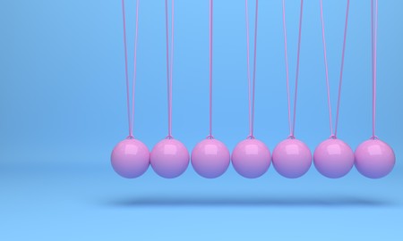 Newton ball, Balance ball , design, toy,illustration blue ball pink background, momentum swing, movement, isolate, 3d rendering - Illustrationの写真素材