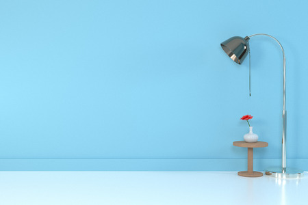 Interior of the living room. soft sofa and pillow near lamp soft color wall 3D rendering - Illustrationの写真素材