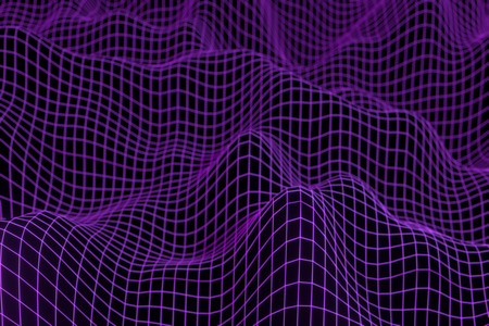 Abstract geometric background with digital landscape or waves . Montain wireframe hologram 3 D...