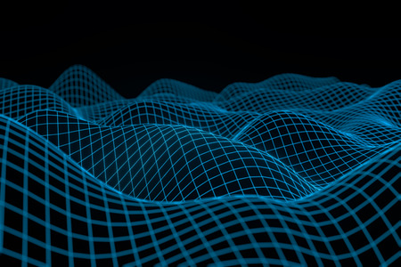 Abstract geometric background with digital landscape or waves . Montain wireframe hologram 3 D...