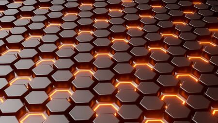 Abstract black hexagonal geometric layered. Futuristic hexagons surface. Future sci-fi concept background. 3D Renderingの写真素材