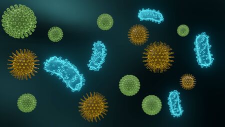Pathogenic viruses causing infection in host organism , Viral disease outbreak , for background  , 3d renderの写真素材