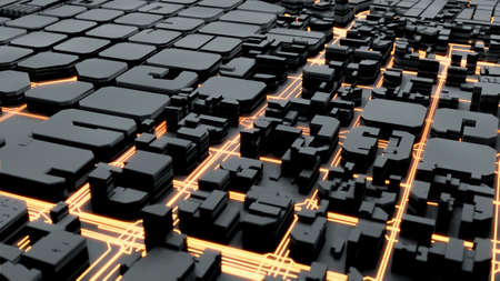 Techno mega city; urban and futuristic technology concepts, original 3d renderingのeditorial素材