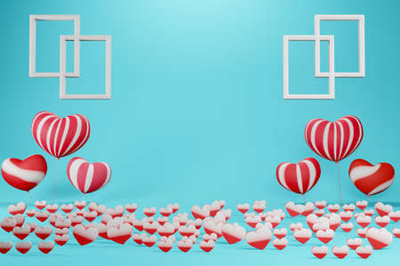 Realistic 3D Colorful Romantic Valentine Hearts in Red or Pink Background.