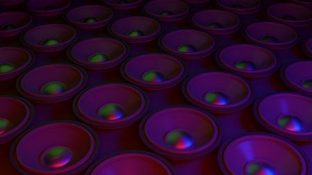 Music art concept create from heart speaker system on brack drop , stage work space or backgroung art. 3D rendering.の写真素材