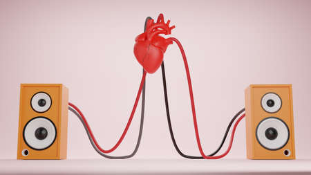 Music art concept create from heart speaker system on brack drop , stage work space or backgroung...