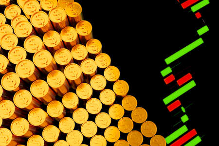 Gold dollar coins arranged in rows. Can be used as a background related to finance and business ,3D Renderingの写真素材