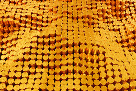 Gold dollar coins arranged in rows. Can be used as a background related to finance and business ,3D Renderingの写真素材