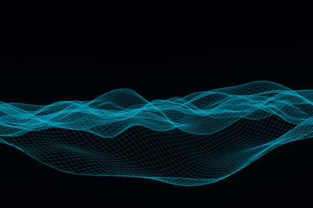 Abstract polygonal space low poly dark background with glowing line . 3d rendering