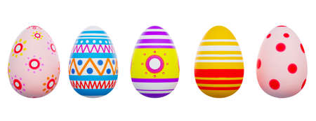 Colorful Easter eggs white background for Easter day 3D renderの写真素材