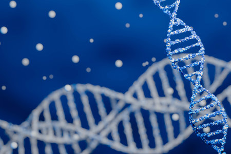 DNA Abstract 3d polygonal DNA molecule chemistry biology or gene cell concept blur background innovation technology concept  3D renderingの写真素材