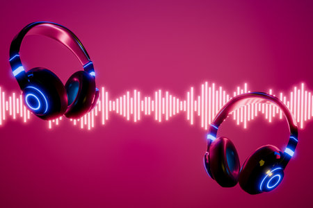 3d headphone with sound wave on pink background for music or party work 3D render