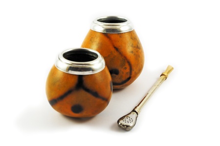 Two yerba mate gourds isolated on whiteの写真素材