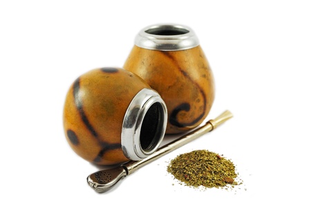 Two yerba mate gourds isolated on whiteの写真素材