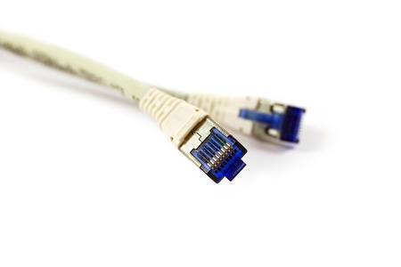 Network patch cable isolated on white close-up