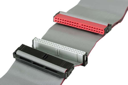 Computer Ribbon Cable on White Backgroundの写真素材