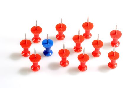 Arrangement of pushpins on bright backgroundの写真素材