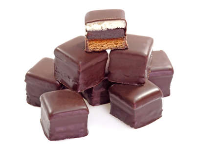 A stack of chcolate confection on bright backgroundの写真素材