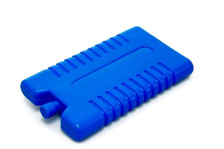 Blue cooler packs for camping on bright background