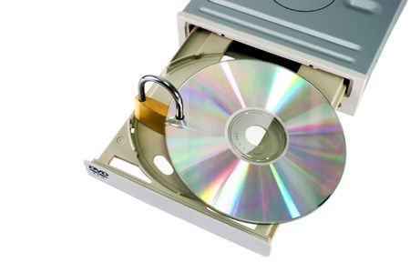 DVD drive with safety lock isolated on white backgroundの写真素材