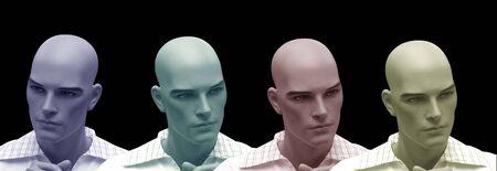 Collage from a dummy head on  black backgroundの写真素材