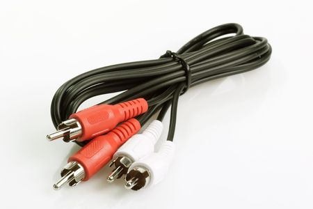 Video and audio cable on bright background