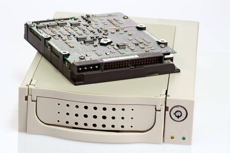 Removable hard disk chassis on white background