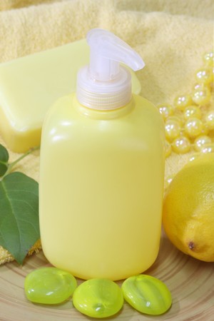 Lemon Soap and yellow accessories - body careの写真素材