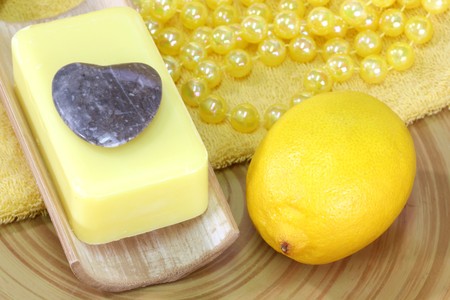Lemon Soap and yellow accessories - body careの写真素材