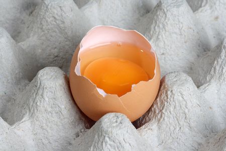 Brown eggs in detail on a tray