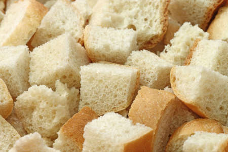 Heap of chopped white bread in close up