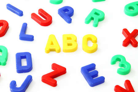 Plastic magnetic letters and numbersの写真素材