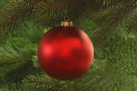 Christmas tree decoration on green backgroundの写真素材