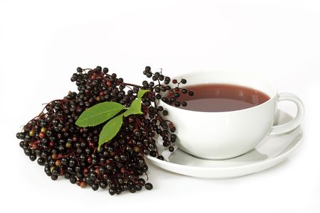 Closeup from tea elder with fresh fruits. Shot in studio.の写真素材