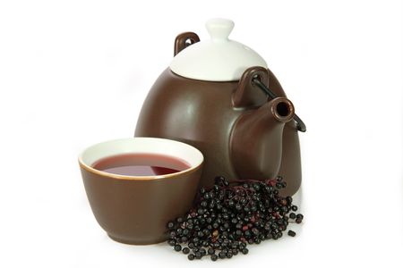 Closeup from tea elder with fresh fruits. Shot in studio.の写真素材
