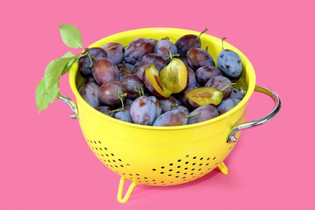 Fresh plums in a bowl. Shot in studio.の写真素材