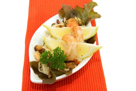 Fresh delicious seafood salad in detailの写真素材