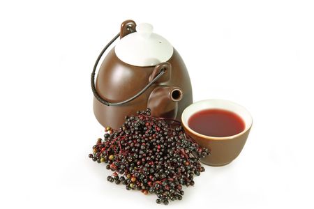 Closeup from tea elder with fresh fruits. Shot in studio.の写真素材